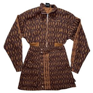 Adidas Ivy Park Crop Monogram Jacket Skirt Set Brown Size Womens Small